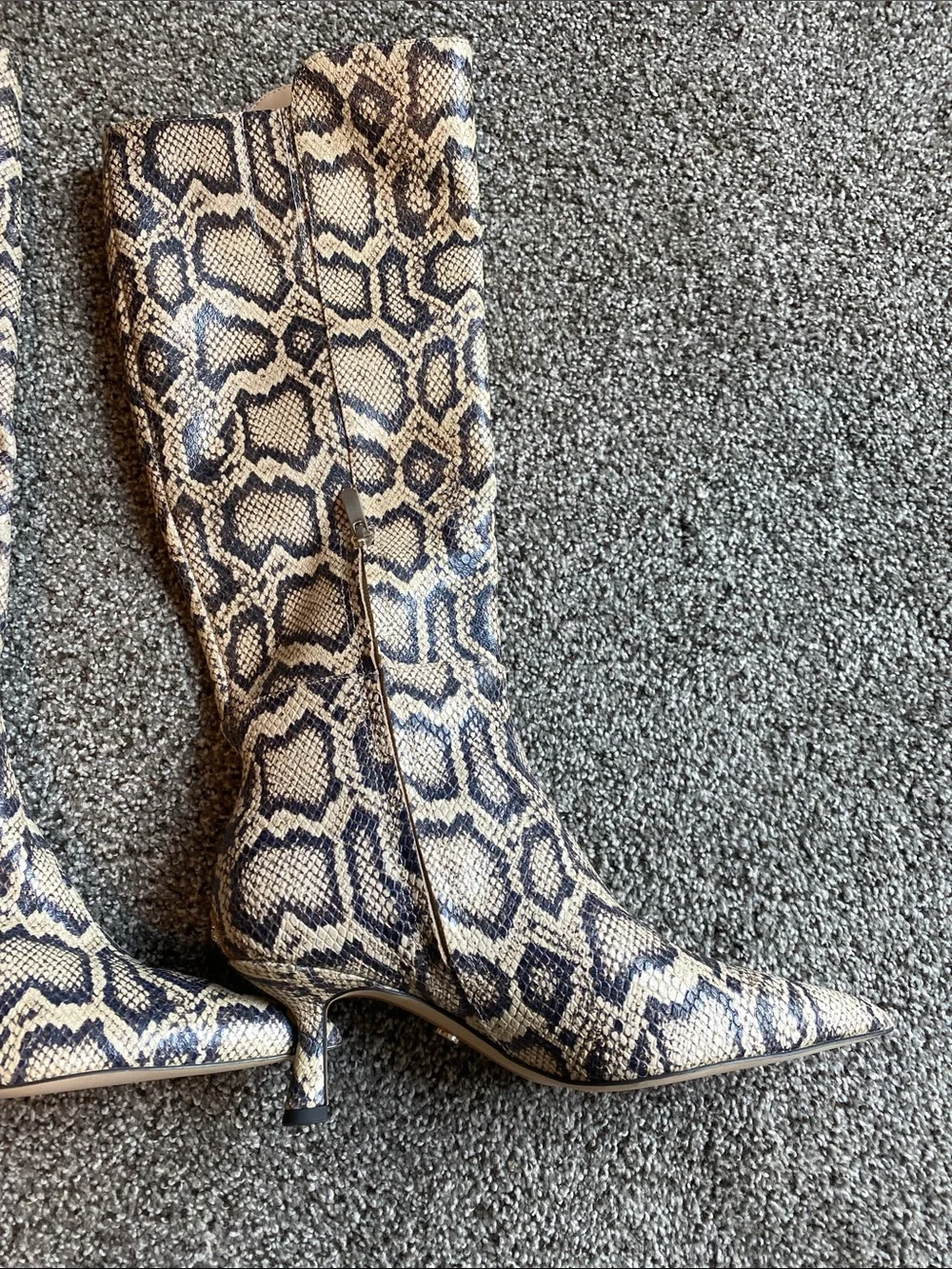 Sam Edelman Beige and Black Snake-Print Over-the-Knee Boots